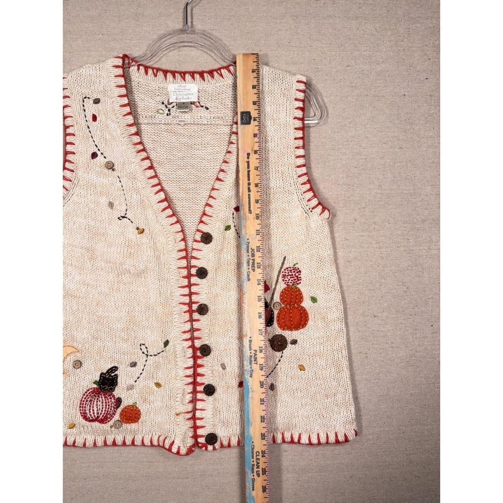 Christopher & Banks Vintage Halloween Cat Pumpkin Embroidered Knit Vest Small - Picture 4 of 8